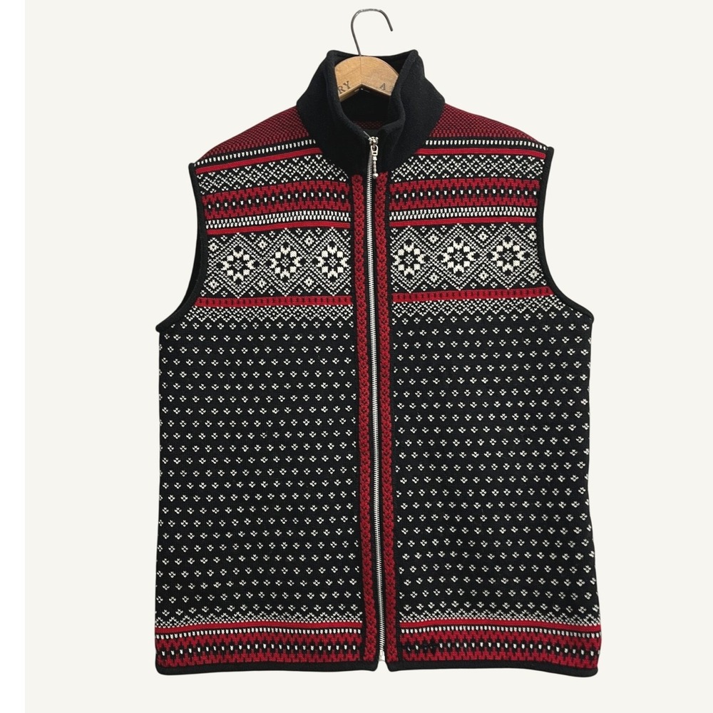 Kootenay Knitting Co Wool Fair Isle Vest Large Black Red Nordic Made in Canada
